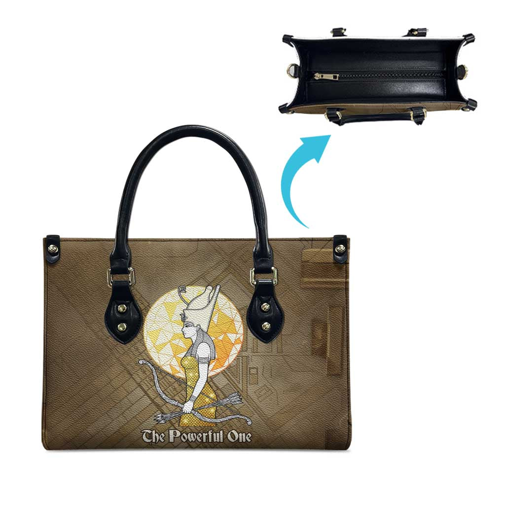 Wosret Egyptian Leather Bag with Golden Scepter and Archer Motif in Ancient Protector