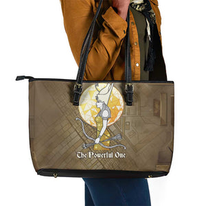 Wosret Egyptian Leather Tote Bag with Golden Scepter and Archer Motif in Ancient Protector