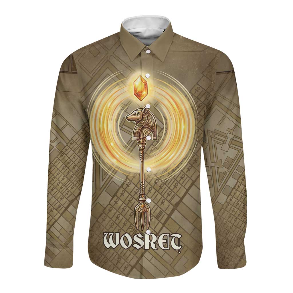 Wosret Egyptian Long Sleeve Button Shirt with Golden Scepter and Archer ...