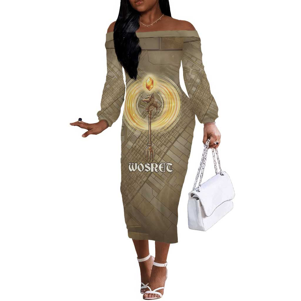Wosret Egyptian Off The Shoulder Long Sleeve Dress with Golden Scepter ...