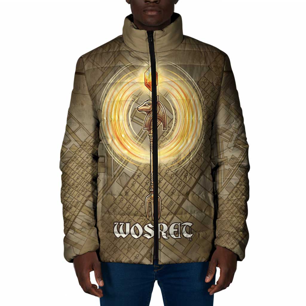 Wosret Egyptian Padded Jacket with Golden Scepter and Archer Motif in ...
