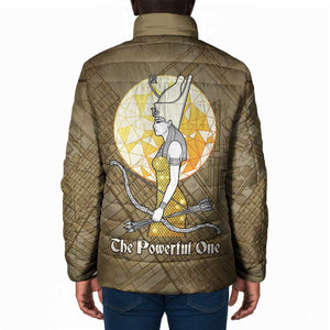 Wosret Egyptian Padded Jacket with Golden Scepter and Archer Motif in Ancient Protector