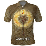 Wosret Egyptian Polo Shirt with Golden Scepter and Archer Motif in Ancient Protector