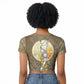 Wosret Egyptian Raglan Cropped T shirt with Golden Scepter and Archer Motif in Ancient Protector
