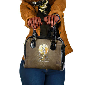 Wosret Egyptian Shoulder Handbag with Golden Scepter and Archer Motif in Ancient Protector
