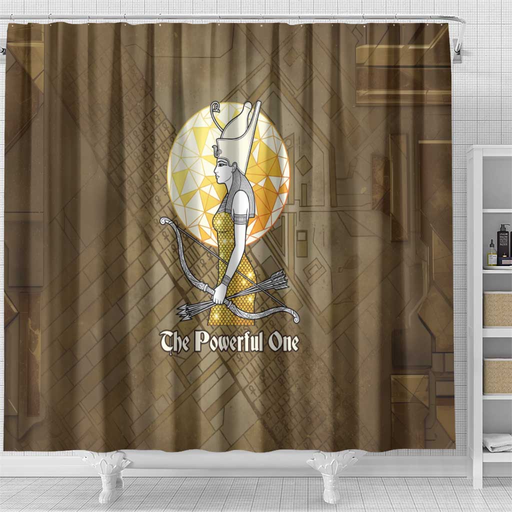 Wosret Egyptian Shower Curtain with Golden Scepter and Archer Motif in Ancient Protector
