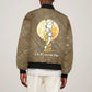 Wosret Egyptian Sleeve Zip Bomber Jacket with Golden Scepter and Archer Motif in Ancient Protector