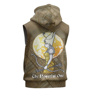 Wosret Egyptian Sleeveless Hoodie with Golden Scepter and Archer Motif in Ancient Protector