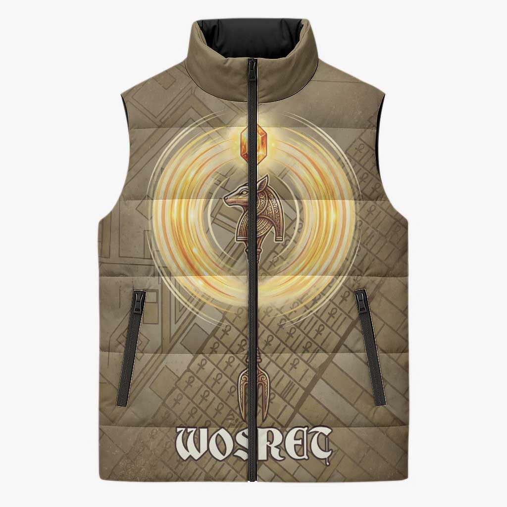 Wosret Egyptian Sleeveless Puffer Jacket with Golden Scepter and Archer ...
