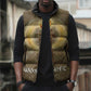 Wosret Egyptian Sleeveless Puffer Jacket with Golden Scepter and Archer Motif in Ancient Protector