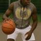 Wosret Egyptian Sleeveless Zip Hoodie with Golden Scepter and Archer Motif in Ancient Protector