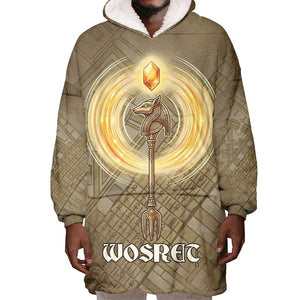 Wosret Egyptian Wearable Blanket Hoodie with Golden Scepter and Archer Motif in Ancient Protector