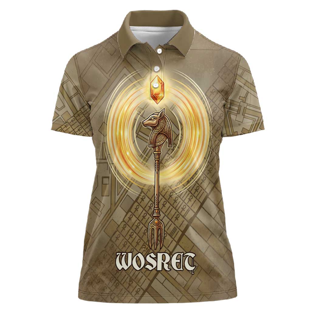 Wosret Egyptian Women Polo Shirt with Golden Scepter and Archer Motif ...