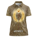 Wosret Egyptian Women Polo Shirt with Golden Scepter and Archer Motif in Ancient Protector