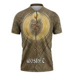 Wosret Egyptian Zipper Polo Shirt with Golden Scepter and Archer Motif in Ancient Protector