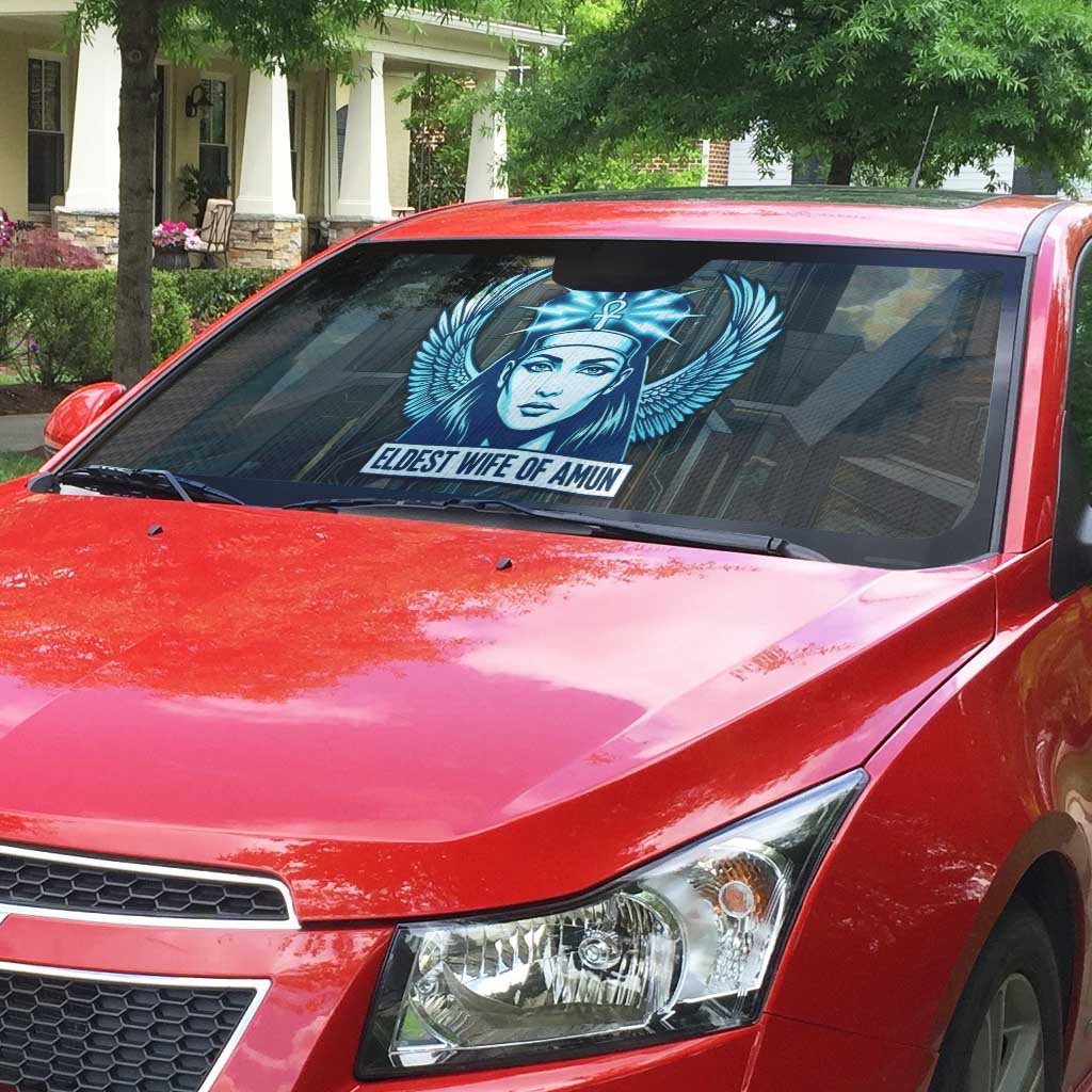 Wosret Winged Crown Auto Sun Shade Egyptian Cyber Circuit Design in Futuristic Blue Theme