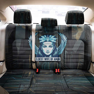 Wosret Winged Crown Back Car Seat Cover Egyptian Cyber Circuit Design in Futuristic Blue Theme