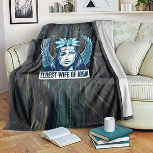 Wosret Winged Crown Blanket Egyptian Cyber Circuit Design in Futuristic Blue Theme
