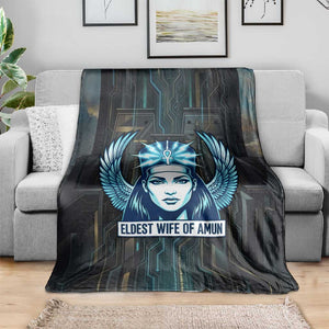 Wosret Winged Crown Blanket Egyptian Cyber Circuit Design in Futuristic Blue Theme