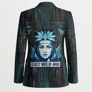 Wosret Winged Crown Blazer Egyptian Cyber Circuit Design in Futuristic Blue Theme
