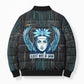 Wosret Winged Crown Bomber Puffer Jacket Egyptian Cyber Circuit Design in Futuristic Blue Theme