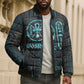 Wosret Winged Crown Bomber Puffer Jacket Egyptian Cyber Circuit Design in Futuristic Blue Theme