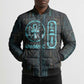 Wosret Winged Crown Bomber Puffer Jacket Egyptian Cyber Circuit Design in Futuristic Blue Theme