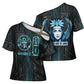 Wosret Winged Crown Cross Shoulder Shirt Egyptian Cyber Circuit Design in Futuristic Blue Theme