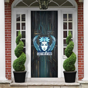 Wosret Winged Crown Door Cover Egyptian Cyber Circuit Design in Futuristic Blue Theme