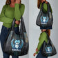 Wosret Winged Crown Grocery Bag Egyptian Cyber Circuit Design in Futuristic Blue Theme