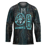 Wosret Winged Crown Hockey Jersey Egyptian Cyber Circuit Design in Futuristic Blue Theme