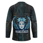 Wosret Winged Crown Hockey Jersey Egyptian Cyber Circuit Design in Futuristic Blue Theme