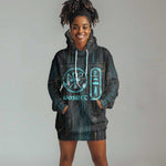 Wosret Winged Crown Hoodie Dress Egyptian Cyber Circuit Design in Futuristic Blue Theme