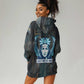 Wosret Winged Crown Hoodie Dress Egyptian Cyber Circuit Design in Futuristic Blue Theme