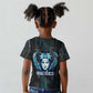 Wosret Winged Crown Kid T shirt Egyptian Cyber Circuit Design in Futuristic Blue Theme