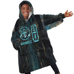 Wosret Winged Crown Kid Wearable Blanket Hoodie Egyptian Cyber Circuit Design in Futuristic Blue Theme