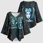 Wosret Winged Crown Kimono Sleeve Blouse Egyptian Cyber Circuit Design in Futuristic Blue Theme