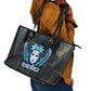 Wosret Winged Crown Leather Tote Bag Egyptian Cyber Circuit Design in Futuristic Blue Theme