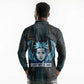 Wosret Winged Crown Long Sleeve Polo Shirt Egyptian Cyber Circuit Design in Futuristic Blue Theme