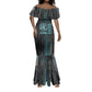 Wosret Winged Crown Mermaid Dress Egyptian Cyber Circuit Design in Futuristic Blue Theme