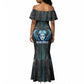 Wosret Winged Crown Mermaid Dress Egyptian Cyber Circuit Design in Futuristic Blue Theme