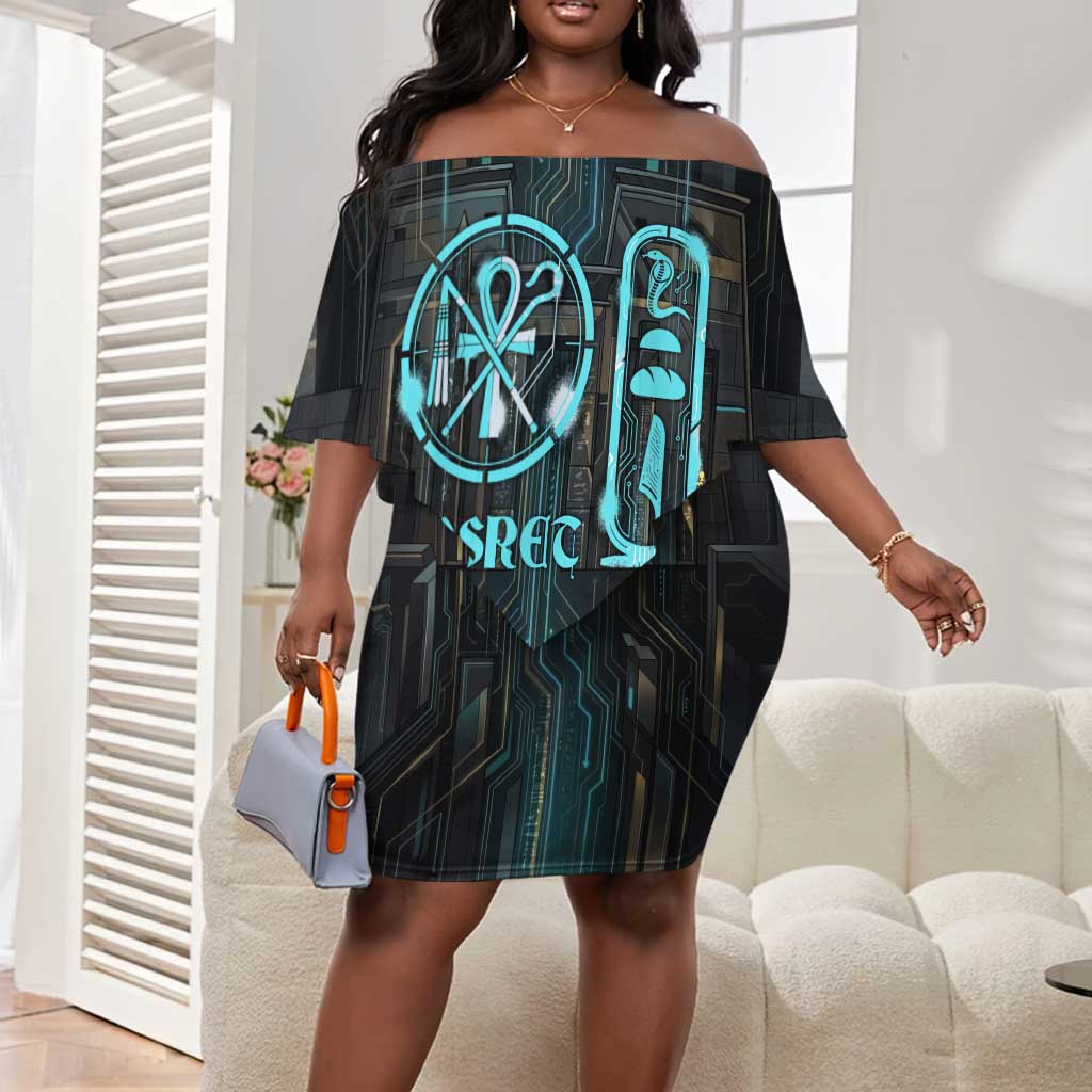 Wosret Winged Crown Off Shoulder Short Dress Egyptian Cyber Circuit ...