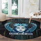 Wosret Winged Crown Round Carpet Egyptian Cyber Circuit Design in Futuristic Blue Theme