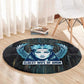 Wosret Winged Crown Round Carpet Egyptian Cyber Circuit Design in Futuristic Blue Theme