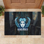 Wosret Winged Crown Rubber Doormat Egyptian Cyber Circuit Design in Futuristic Blue Theme