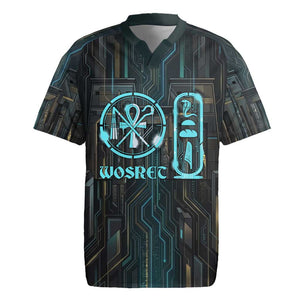 Wosret Winged Crown Rugby Jersey Egyptian Cyber Circuit Design in Futuristic Blue Theme