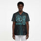 Wosret Winged Crown Scrub Top Egyptian Cyber Circuit Design in Futuristic Blue Theme