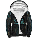 Wosret Winged Crown Sherpa Hoodie Egyptian Cyber Circuit Design in Futuristic Blue Theme