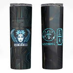 Wosret Winged Crown Skinny Tumbler Egyptian Cyber Circuit Design in Futuristic Blue Theme