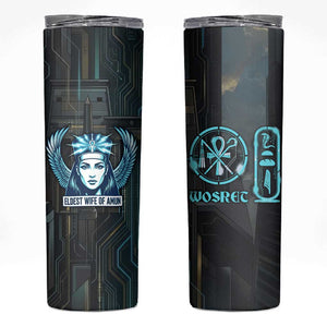 Wosret Winged Crown Skinny Tumbler Egyptian Cyber Circuit Design in Futuristic Blue Theme